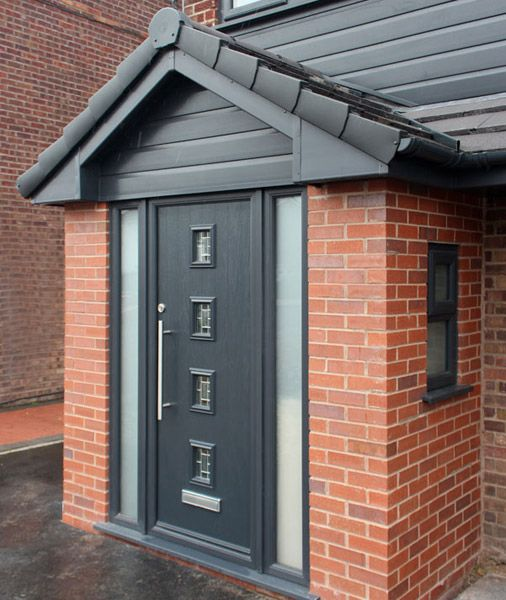 Anthracite grey composite front door with brick porch and tiled canopy Preston