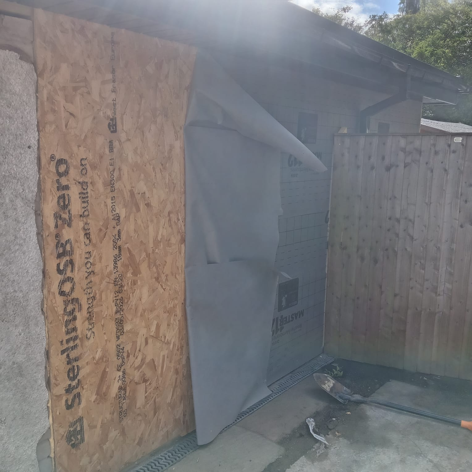 Garden room build with OSB sheathing and breathable membrane Lancashire