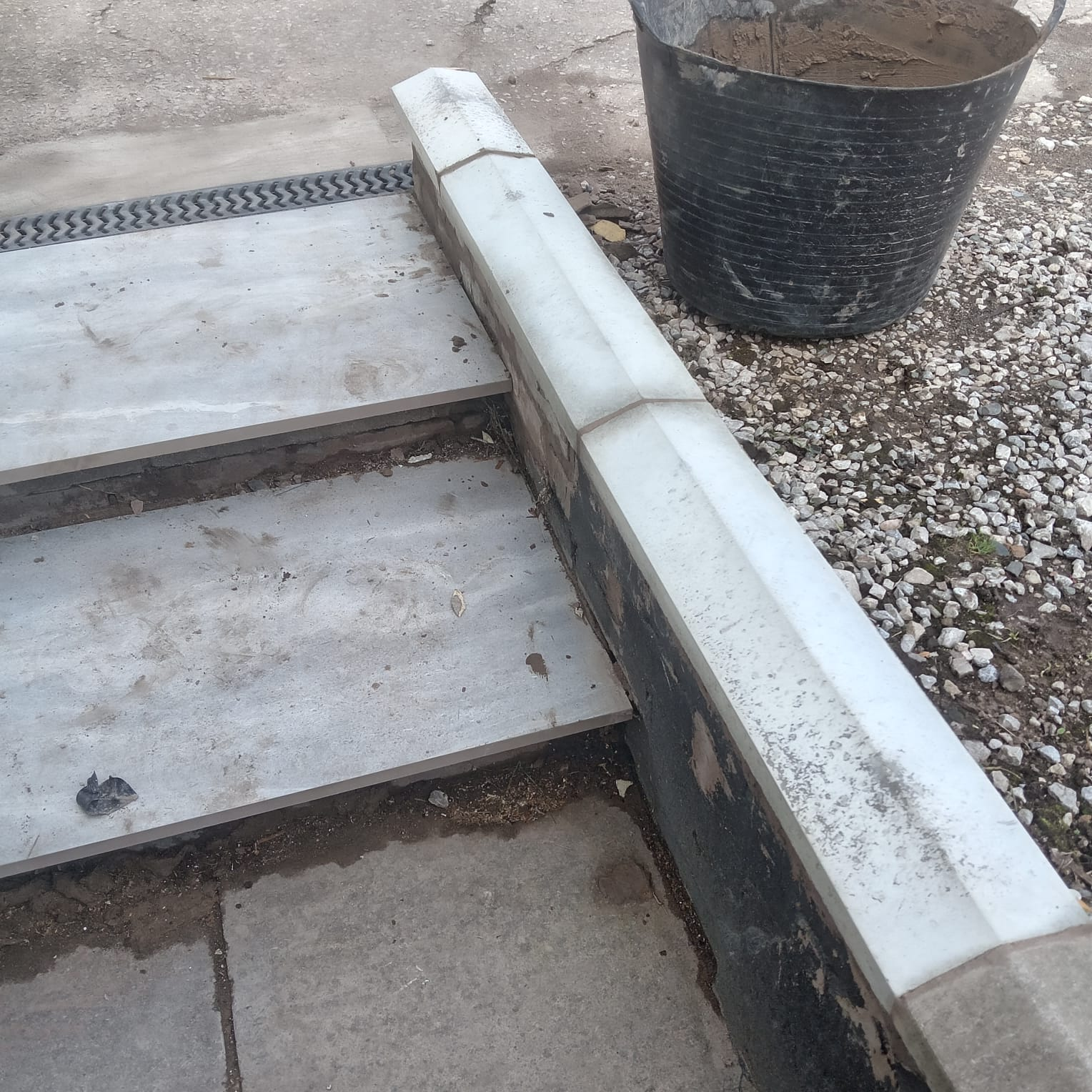 Porcelain patio steps with new kerb edging installation Preston