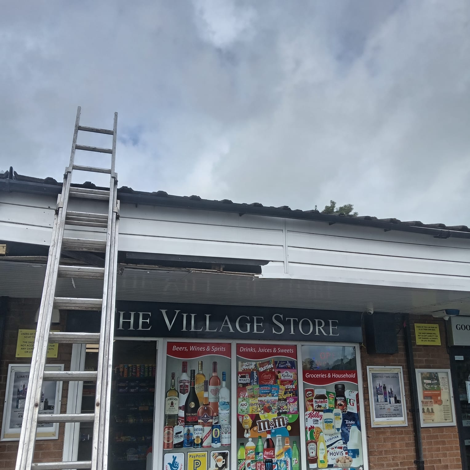 Shop fascia and soffit repair with ladder access Goosnargh Preston