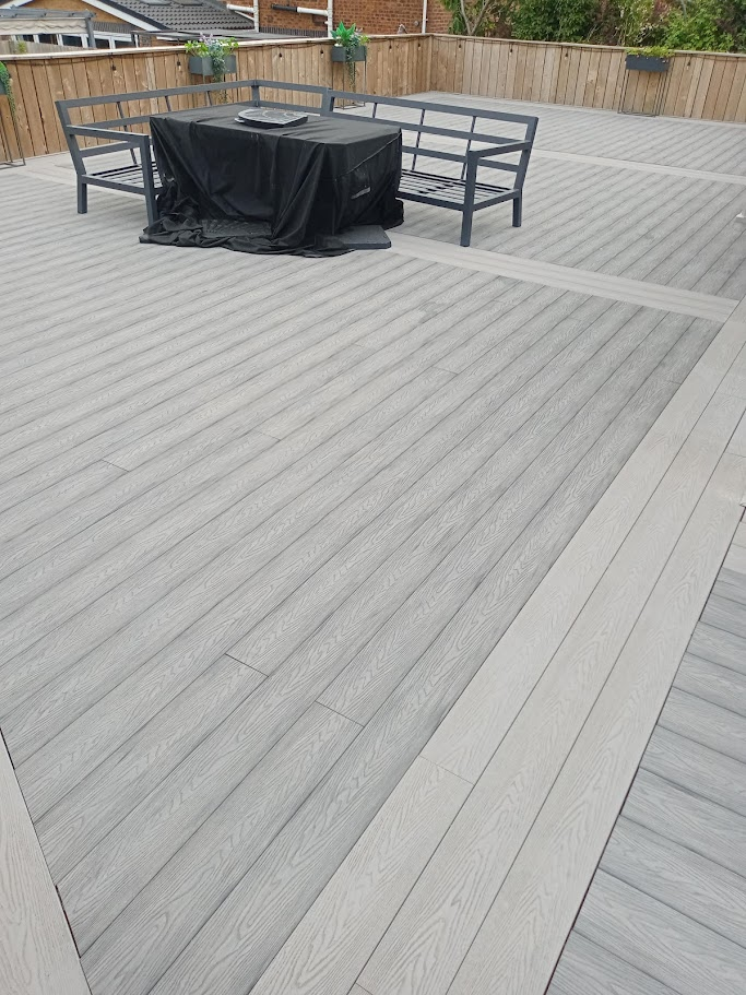 Grey composite decking area