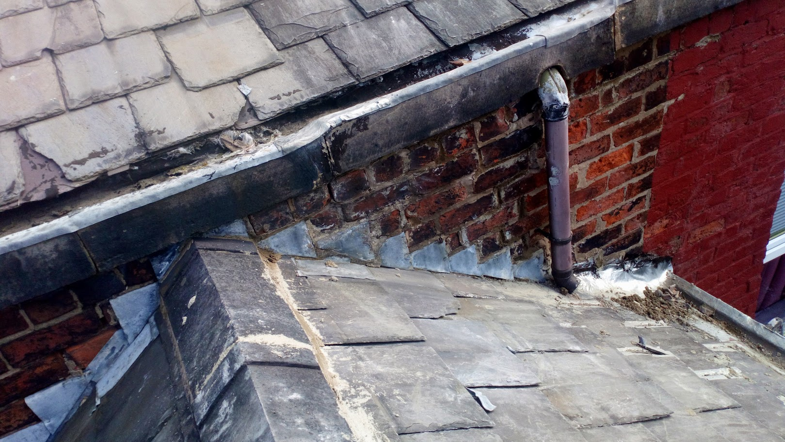 Lead flashing and roof valley repair on Preston terrace